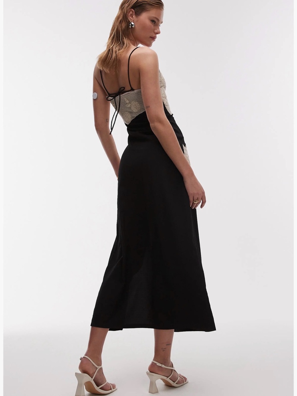 Topshop Contrast Raffia Floral Midi Slip Dress Black US 2 - Picture 8 of 9